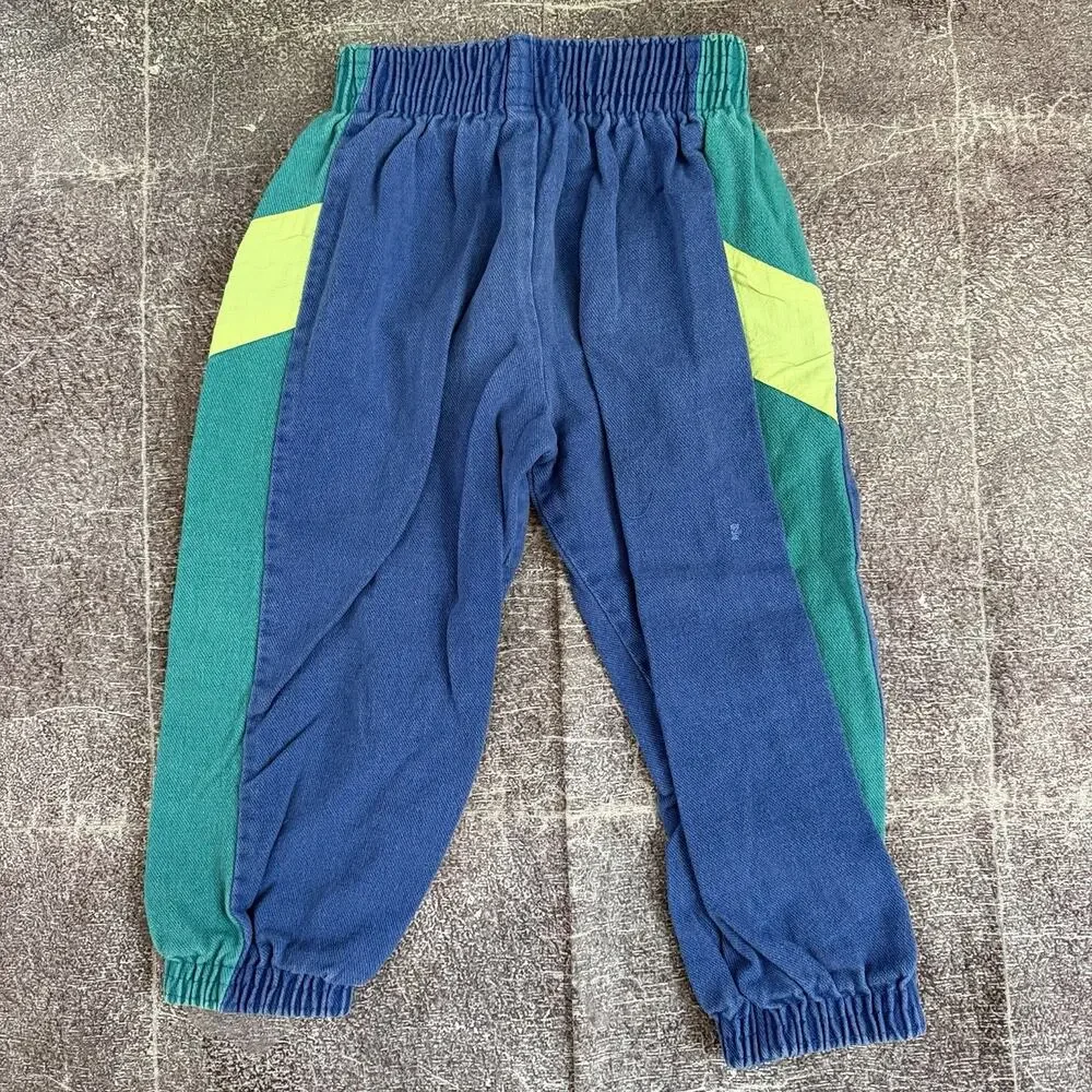 Boys Vintage 90s OshKosh Bgosh Blue Teal 1 2 3 Go Color Block Jogger Pants Sz 4T